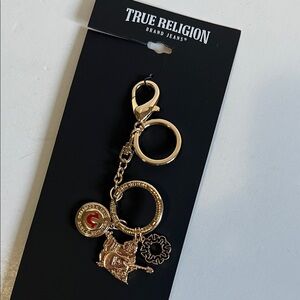 True Religion Gold and Red Bag Charm & Keychain